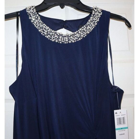 MSK 93900363L Sz 16 Navy Style Setter Embellished Front-Slit Evening Gown - Picture 3 of 12